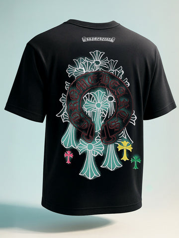 Men's Black Relaxed Fit Embroided 240 GSM Casual T-Shirt