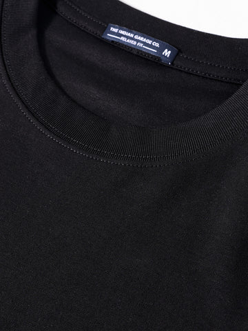 Men's Black Relaxed Fit Embroided 240 GSM Casual T-Shirt