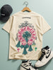 Men's Cream Relaxed Fit Embroided 240 GSM Casual T-Shirt