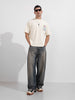 Men's Cream Relaxed Fit Embroided 240 GSM Casual T-Shirt