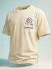 Men's Cream Relaxed Fit Embroided 240 GSM Casual T-Shirt