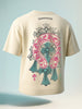 Men's Cream Relaxed Fit Embroided 240 GSM Casual T-Shirt