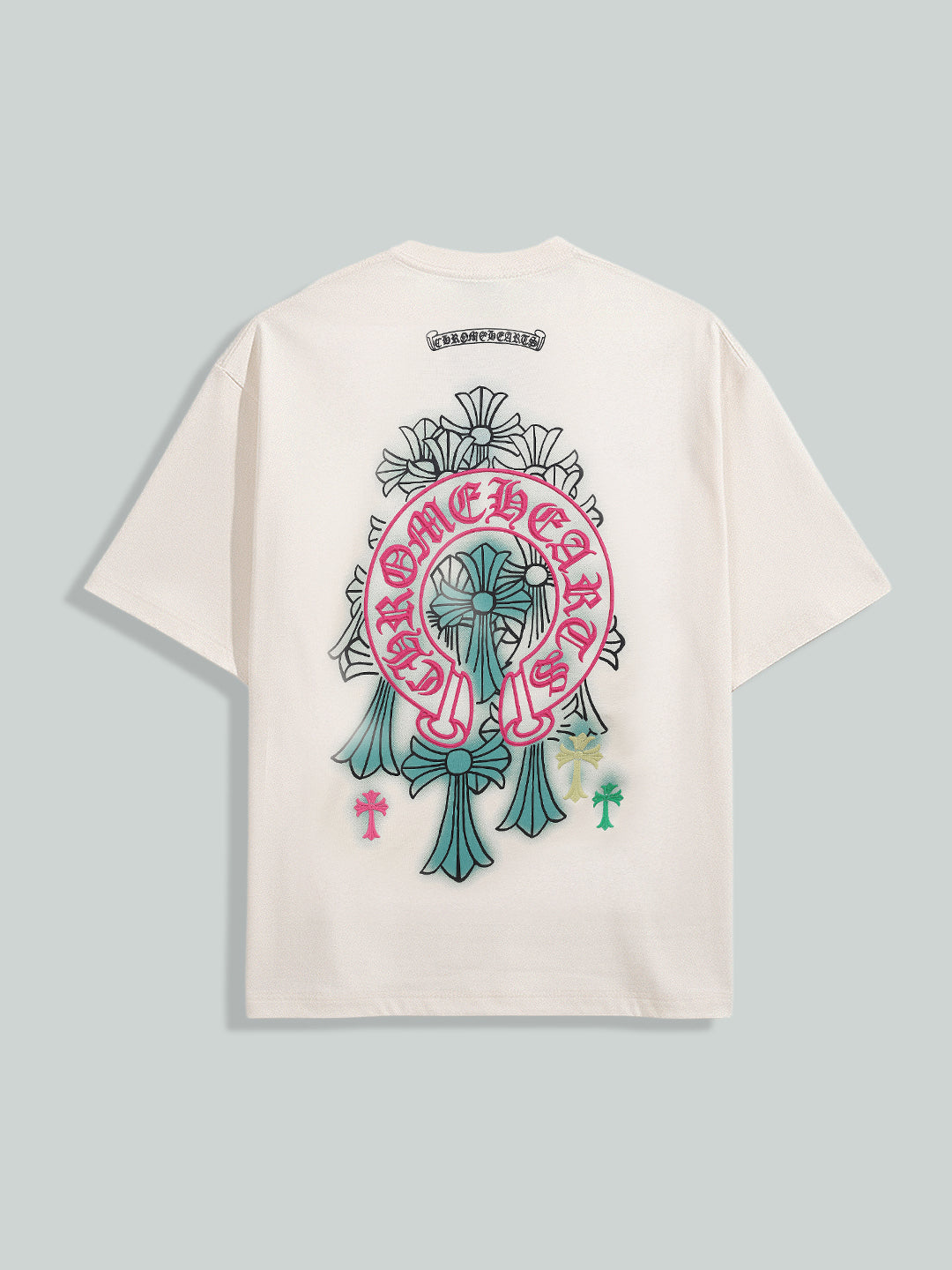 Men's Cream Relaxed Fit Embroided 240 GSM Casual T-Shirt