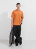 Men's Orange Relaxed Fit Embroided 240 GSM Casual T-Shirt