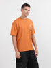 Men's Orange Relaxed Fit Embroided 240 GSM Casual T-Shirt