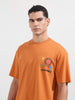 Men's Orange Relaxed Fit Embroided 240 GSM Casual T-Shirt