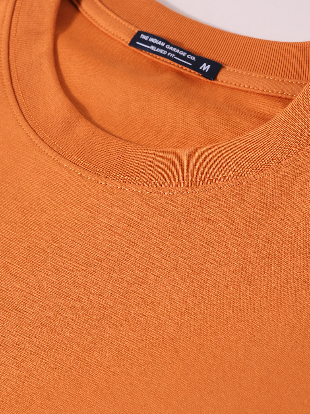 Men's Orange Relaxed Fit Embroided 240 GSM Casual T-Shirt