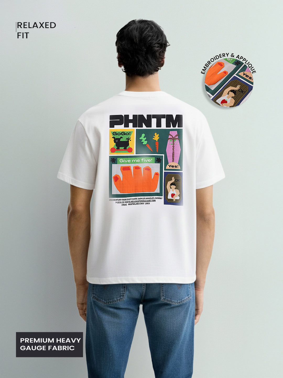 Men's White Relaxed Fit Embroided 240 GSM Casual T-Shirt