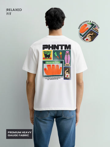 Men's White Relaxed Fit Embroided 240 GSM Casual T-Shirt