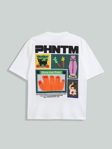 Men's White Relaxed Fit Embroided 240 GSM Casual T-Shirt