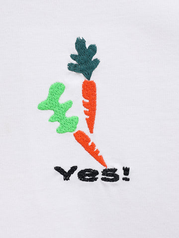 Men's White Relaxed Fit Embroided 240 GSM Casual T-Shirt