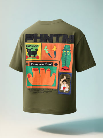 Men's Green Relaxed Fit Embroided 240 GSM Casual T-Shirt