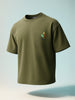 Men's Green Relaxed Fit Embroided 240 GSM Casual T-Shirt