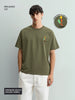 Men's Green Relaxed Fit Embroided 240 GSM Casual T-Shirt