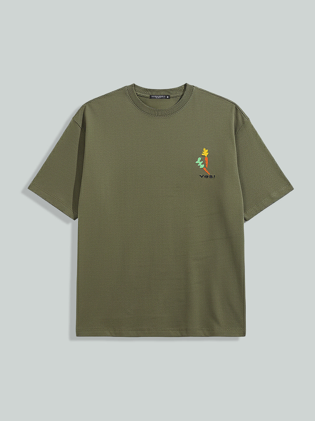 Men's Green Relaxed Fit Embroided 240 GSM Casual T-Shirt