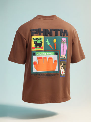 Men's Brown Relaxed Fit Embroided 240 GSM Casual T-Shirt