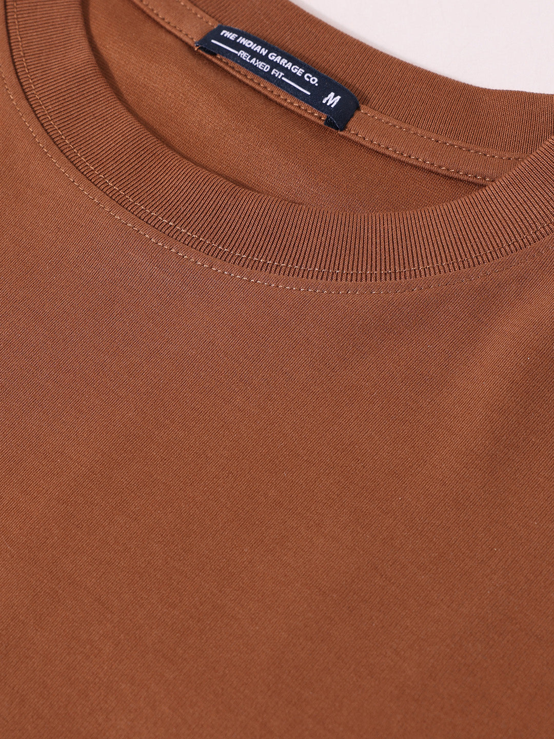 Men's Brown Relaxed Fit Embroided 240 GSM Casual T-Shirt