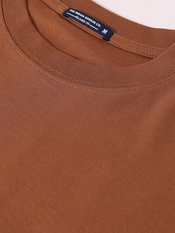 Men's Brown Relaxed Fit Embroided 240 GSM Casual T-Shirt