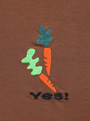 Men's Brown Relaxed Fit Embroided 240 GSM Casual T-Shirt