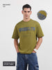 Men's Green Relaxed Fit Embroided 240 GSM Casual T-Shirt