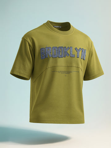 Men's Green Relaxed Fit Embroided 240 GSM Casual T-Shirt