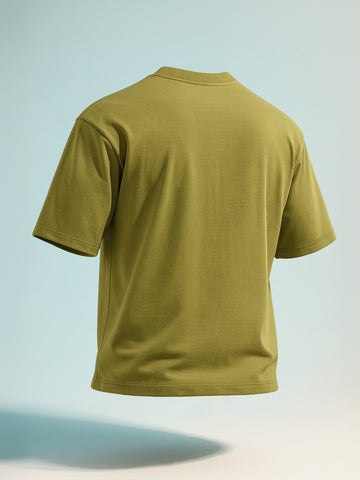 Men's Green Relaxed Fit Embroided 240 GSM Casual T-Shirt