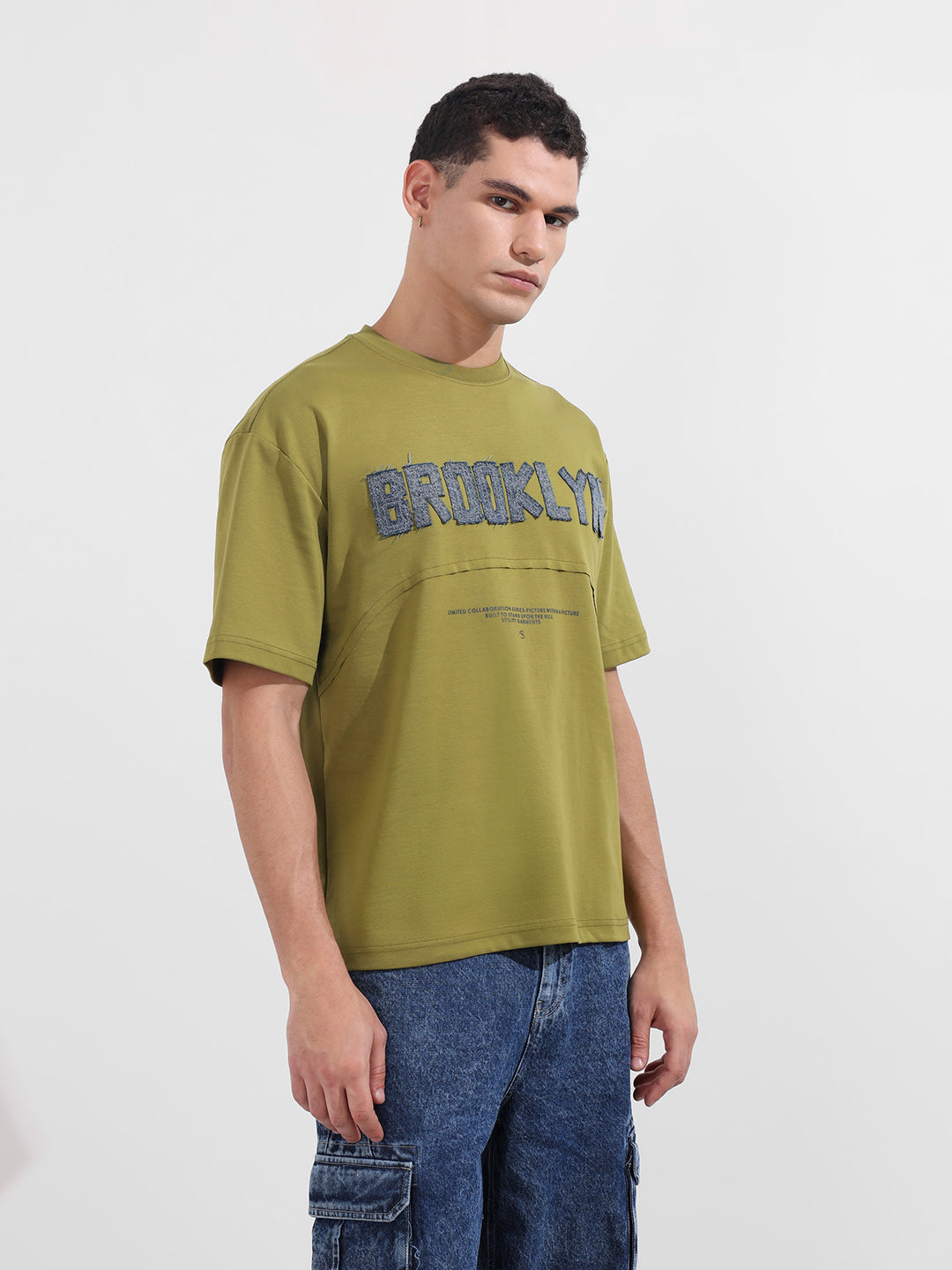 Men's Green Relaxed Fit Embroided 240 GSM Casual T-Shirt
