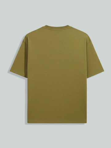 Men's Green Relaxed Fit Embroided 240 GSM Casual T-Shirt