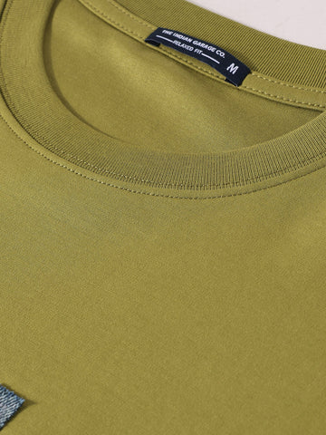 Men's Green Relaxed Fit Embroided 240 GSM Casual T-Shirt