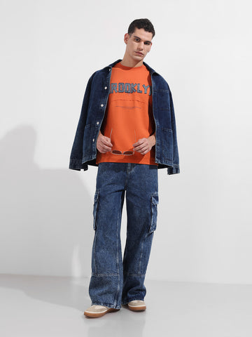 Men's Rust Relaxed Fit Embroided 240 GSM Casual T-Shirt