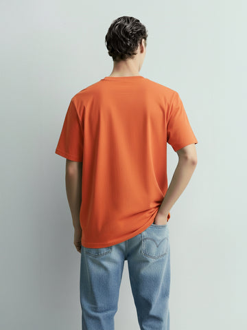 Men's Rust Relaxed Fit Embroided 240 GSM Casual T-Shirt