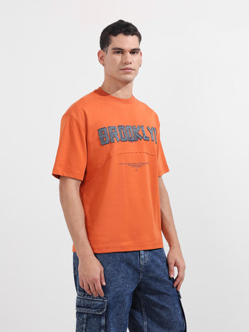 Men's Rust Relaxed Fit Embroided 240 GSM Casual T-Shirt