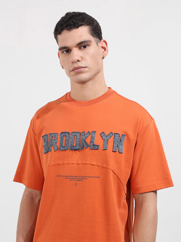 Men's Rust Relaxed Fit Embroided 240 GSM Casual T-Shirt