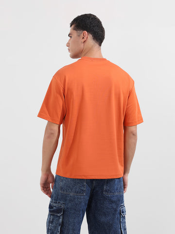 Men's Rust Relaxed Fit Embroided 240 GSM Casual T-Shirt