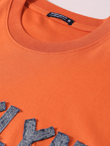 Men's Rust Relaxed Fit Embroided 240 GSM Casual T-Shirt