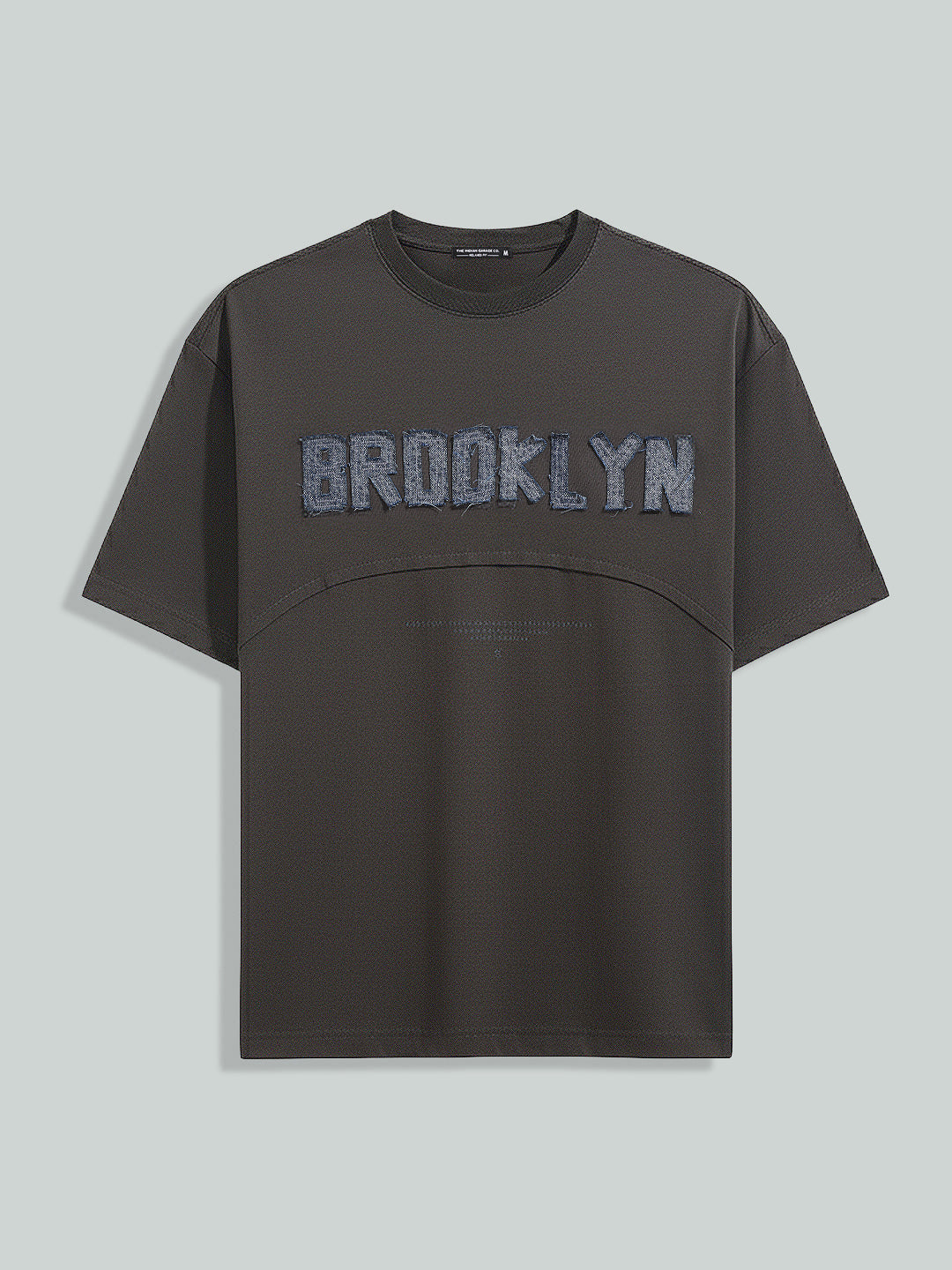 Men's Grey Relaxed Fit Embroided 240 GSM Casual T-Shirt