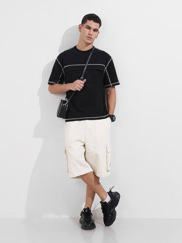 Men's Black Relaxed Fit Embroided 240 GSM Casual T-Shirt