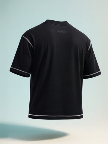 Men's Black Relaxed Fit Embroided 240 GSM Casual T-Shirt