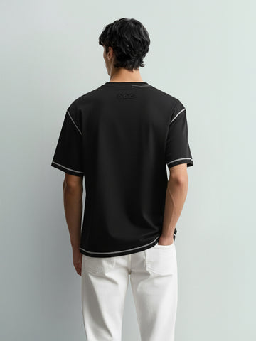 Men's Black Relaxed Fit Embroided 240 GSM Casual T-Shirt