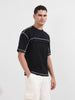 Men's Black Relaxed Fit Embroided 240 GSM Casual T-Shirt