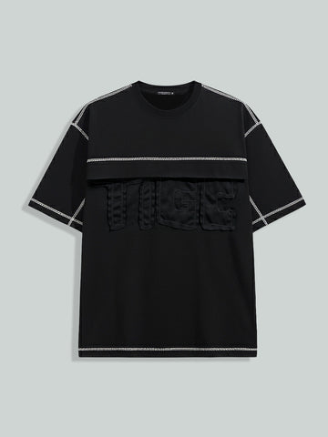 Men's Black Relaxed Fit Embroided 240 GSM Casual T-Shirt