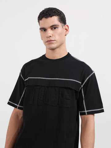 Men's Black Relaxed Fit Embroided 240 GSM Casual T-Shirt