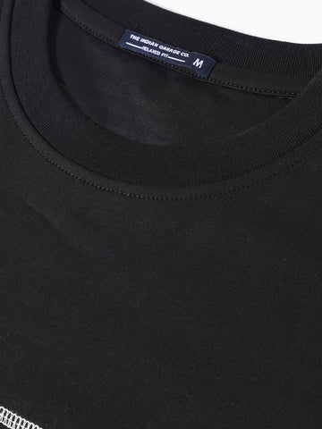 Men's Black Relaxed Fit Embroided 240 GSM Casual T-Shirt