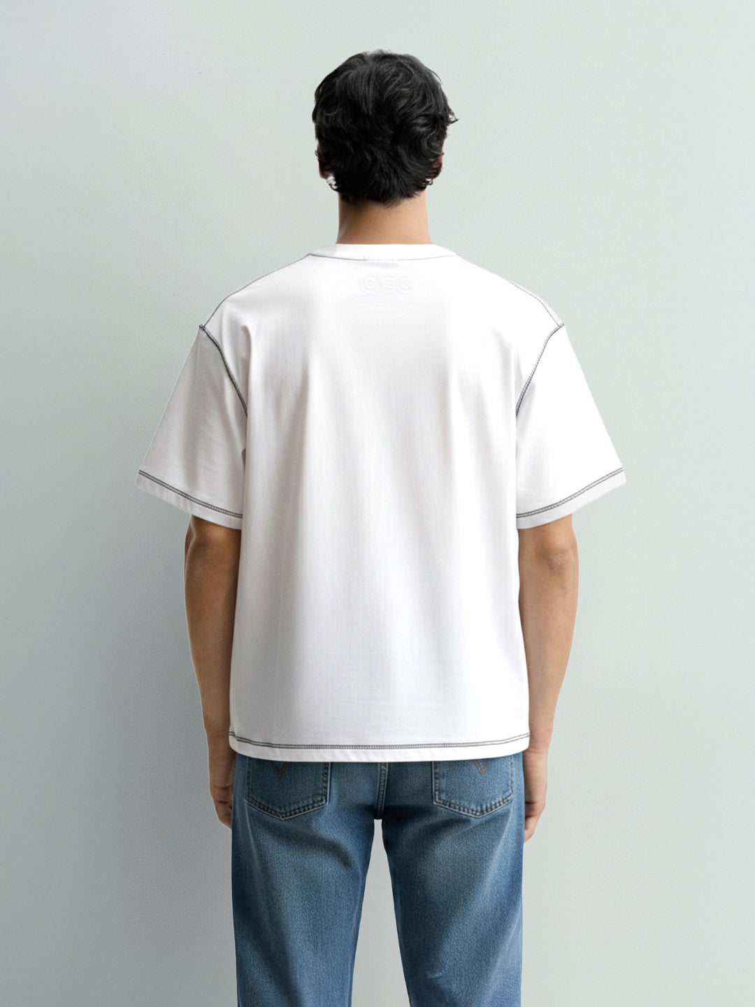 Men's White Relaxed Fit Embroided 240 GSM Casual T-Shirt