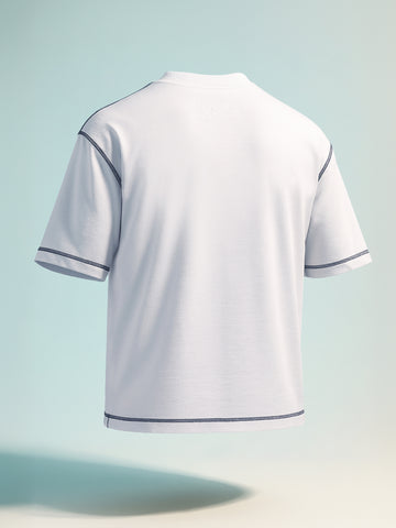 Men's White Relaxed Fit Embroided 240 GSM Casual T-Shirt