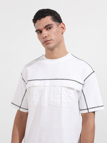 Men's White Relaxed Fit Embroided 240 GSM Casual T-Shirt