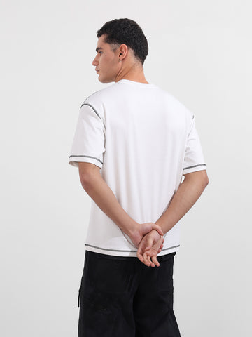 Men's White Relaxed Fit Embroided 240 GSM Casual T-Shirt