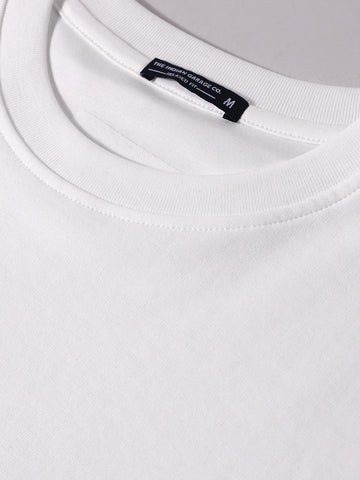 Men's White Relaxed Fit Embroided 240 GSM Casual T-Shirt