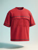 Men's Red Relaxed Fit Embroided 240 GSM Casual T-Shirt