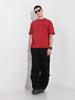Men's Red Relaxed Fit Embroided 240 GSM Casual T-Shirt